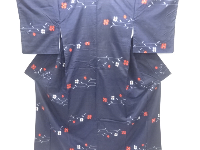 JAPANESE KIMONO / TSUMUGI / WOVEN FLOWER